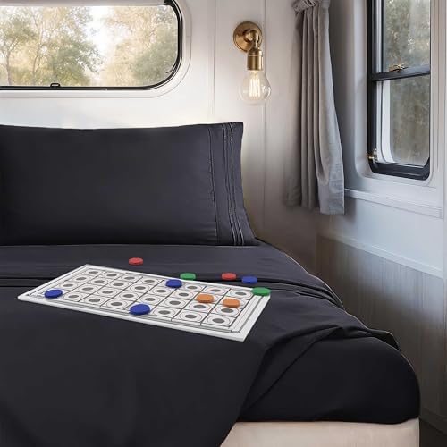 Nestl Black Short Queen Sheets for RV, Hotel Luxury RV Queen Sheets Set, 4 Piece Fitted Bed Sheet Set and Pillowcases, Super Soft, Wrinkle-Free, and Breathable Camper Bedding