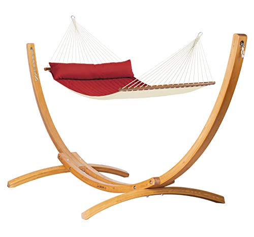 LA SIESTA® Alabama Hamaca Kingsize con barra y soporte de madera con certificación FSC Estructura Hamaca exterior interior resistente a las inclemencias del tiempo, Hamaca colgante de pie de madera