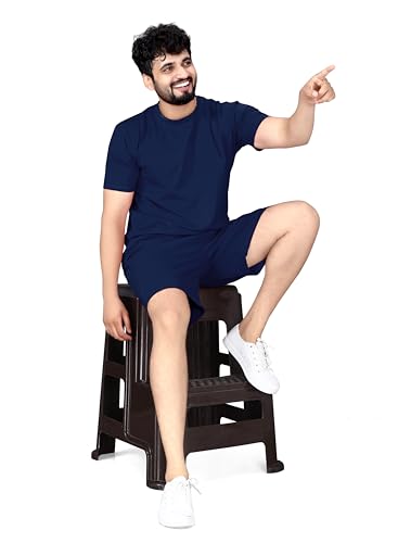 Image of ELLITI Cotton Blend Solid Casual Round Neck Half Sleeve Oversized Co-ord Set Men's, Pyjama Set, Sleepwear Loungewear T-Shirt and Shorts Combo for Men, Night Wear for Men, Night Suit for Men's