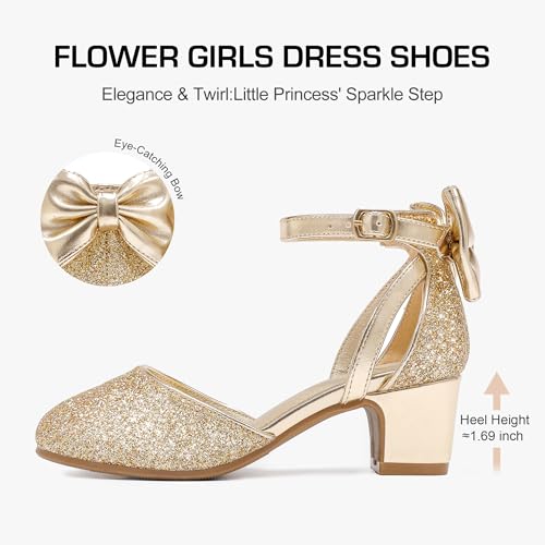Image of Girls Heels Dress Shoes Flower Girl Pumps with Cute Bow Closed Toe | Princess Shoes,High Heels,Chunky Heel,Adjustable Buckles,Toddler,Little Girl,Big Kid,Wedding,Birthday Party,Formal,Pageant