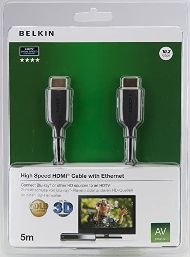 Belkin - Câble HDMI avec prise en charge éthernet, M/M, connecteurs plaqués or - 5M - Noir