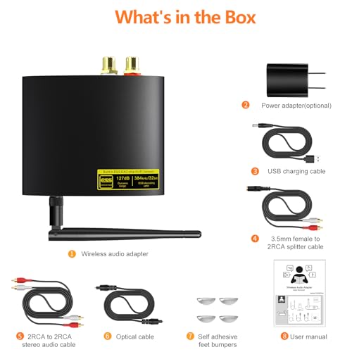 1Mii DS200Pro Bluetooth 5.3 Receiver for Home Stereo, HiFi Wireless Audio Adapter with LDAC, Built-in DAC, Long Range, Optical & RCA Outputs