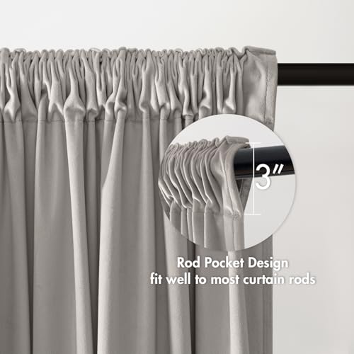 Image of MIULEE Silver Grey Blackout Velvet Curtains Drapes 108 Inch Long 52 inchx108 inch | Luxurious Bedroom Living Room Decor, Room Darkening, Thermal Insulated, Rod Pocket Design, Super Soft Fabric, Extra Long