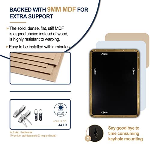 Andy Star Gold Bathroom Mirror, 22" X 30" Brushed Brass Metal Wall Mirror, Rounded Rectangle Mirror For Vanity, Framed In Premium Stainless Steel #TOP3