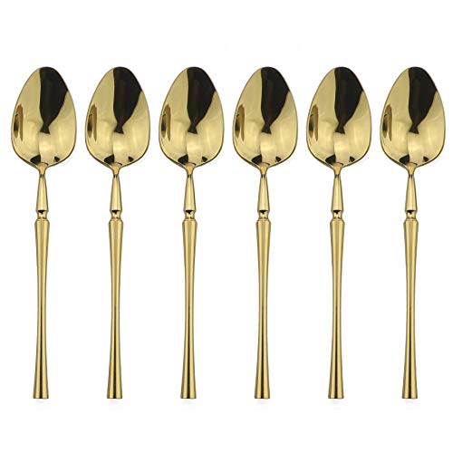 BRIIEC 6-Piece Gold Dessert Salad Spoon Set, 18/10 Stainless Steel Silverware Flatware Spoon, Appetizer Dessert Spoons, Mirror Finish Dishwasher Safe