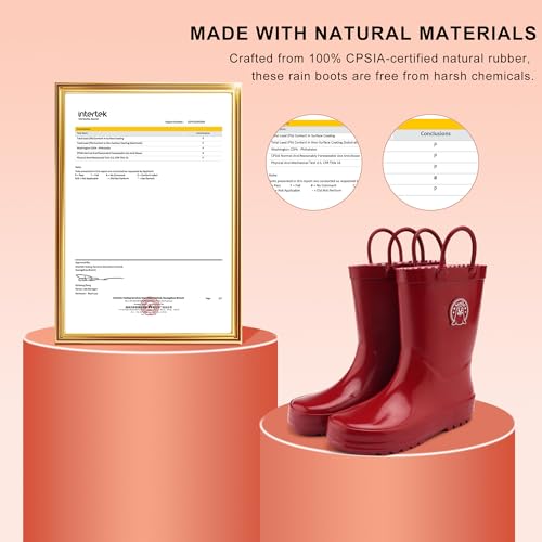 Stelle Toddler Rain Boots Natural Rubber Rainboots Kids Girls Boys Waterproof Easy On Handles Non-Slip Sole2