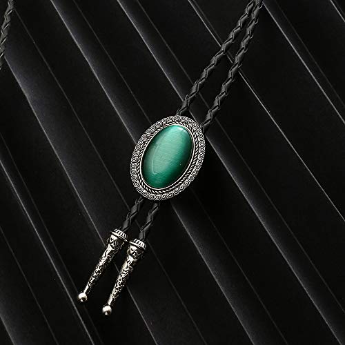 Image of AZORA Western Cowboy Bolo Tie Men Leather Necktie Leather Cord Turquoise Stone Bolo Ties for Men Women