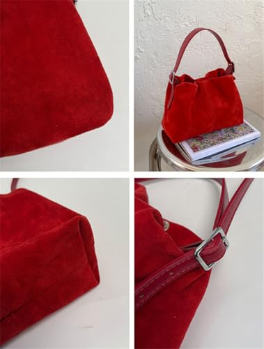 Suede Handbags for Women Vintage Suede Purse Small Top Handle Clutch Purse Underarm Hobo Bag Chic Shoulder Satchel Everyday2