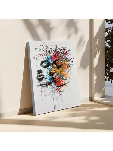 Visage abstrait graffiti sur toile haut de gamme avec cadre 70 x 100 cm - 2