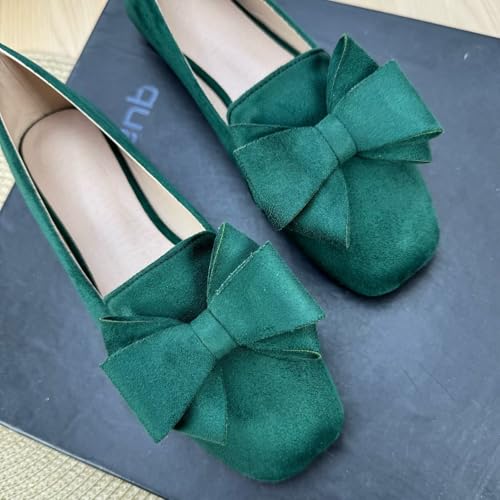 Image of WENJIAZHIZHI Square Toe Bow Ballet Slip-On | Classic Suede Finish,Chic Bow Detail,Effortless Everyday Style,Wedding Party Office,Plus Size Available