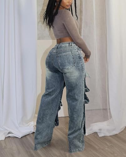 Voghtic Womens y2k Detachable Patchwork Irregular Boyfriend Cargo Jeans High Waisted Straight Leg Denim Pants Streetwear4