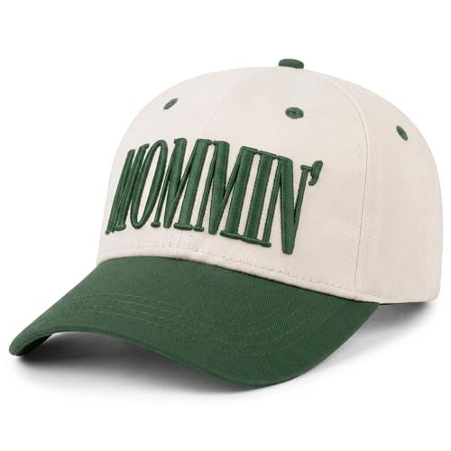 Image of Mommin Trucker Hat for Women, Vintage Two-Tone mom hat with Mommin 3D Embroidery, New Mom Gifts Mothers Day Outfits