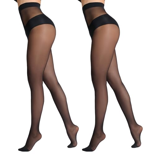 DancMolly Sheer to Waist Control Top Pantyhose 2 Pairs Womens 20D Tights T-Crotch Everyday Office Wear Medias de Mujer Black M