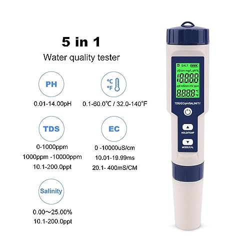 Testeur de qualité d'eau TDS EC PH salinité pour analyse de piscine