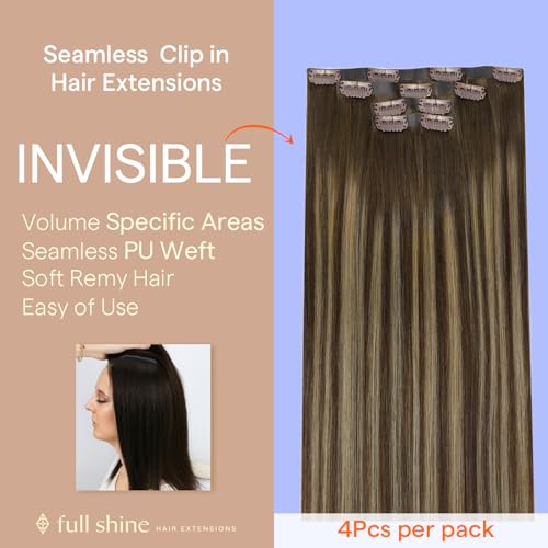 Image of Full Shine Invisible Clip in Hair Extensions, Balayage Brown to Blonde 4Pcs