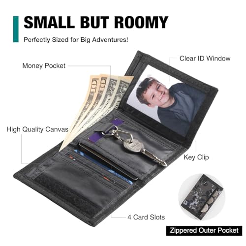 Image of Kids Wallets for Boys & Girls, Toddler to Teen with Magic Sticker, RFID Nylon /Canvas Wallet with Coin Pocket