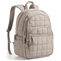 BAGSMART College Laptop Backpack, Travel Backpack for Women, Quilted Casual Daypack, Water-Resistant Bookbag for 15.6 Inch Laptop, Camel