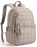 BAGSMART College Laptop Backpack, Travel Backpack for Women, Quilted Casual Daypack, Water-Resistant Bookbag for 15.6 Inch Laptop, Camel