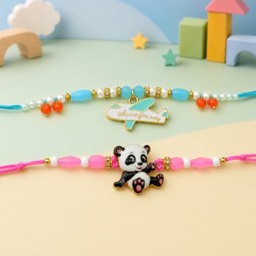 Image of Rakhi for Kids Brother, Rakhi Set of 2 for Brother Boys Baby Girls Kids, Designer rakhis for Children, Rakshabandhan Set with Greeting Card, Tilak Set, for Raksha Sutra for Child (M1-Kids Set)