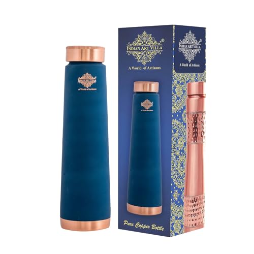 Image of INDIAN ART VILLA Pure Copper Peacock Blue Pyramid Ombre Silk Finish Bottle - 800 ML, Ayurvedic Health Benefits, Ideal for Home, Office, Gym & Travel