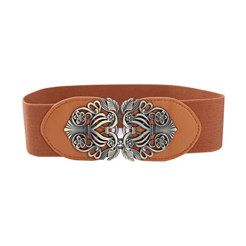 Retro Wide Cinch Belt Womens Corset Cinch Waist Band Vintage Bandage Elasticity Girdle Wrap Gothic Elastic Waist Belt with Hook Buckle for Costume – Brown Bronze