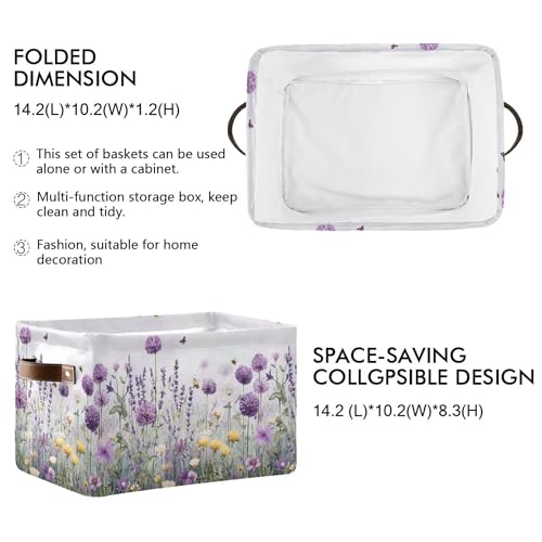 Image of Lavender Fabric Storage Bin, Foldable Organizer Bag for Baby Cloth, Dog Toy, Book Storage Cubes, Shelf Closet Basket - 16x12x8