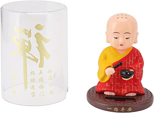 Image of AUGEN Small Buddhist Monk Solar Ornaments, Automatic Nodding Lucky Meaning Light Energy Sensing EcoFriendly, Solar Buddhist Monk Statue Decoration for Home Car Dashboard (Pack of 1)(C, Red)