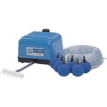 Aquaforte Air Pump Set Consisting of Hi-Flow Air Pump V10 + 25 m Air Hose diameter 4 x 6 mm + 4 x diameter 5 cm Aeration Stone Very Quiet And Powerful Pump
