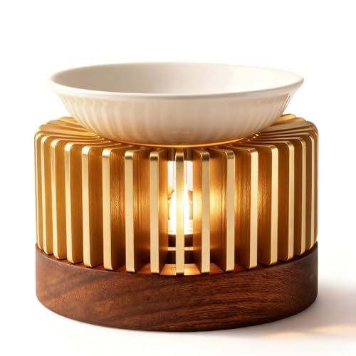 Ruioomeep Lampada profumata Tealight, lampada profumata per oli essenziali con ciotola in ceramica e base in legno massello, lampada profumata in alluminio, può essere utilizzata come fornello