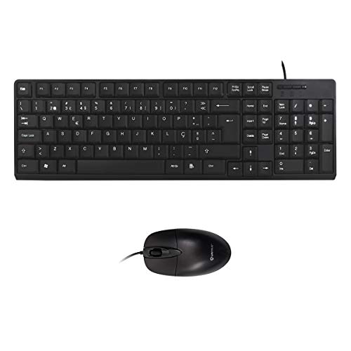 UNYKAch Kit Teclado y Ratón OEM Disposición Portuguesa, QWERTY, con Cable, 105 Teclas de Membrana, 1200 dpi, Conexión USB, Silencioso, Ergonómico, Windows, Mac, Android, Linux