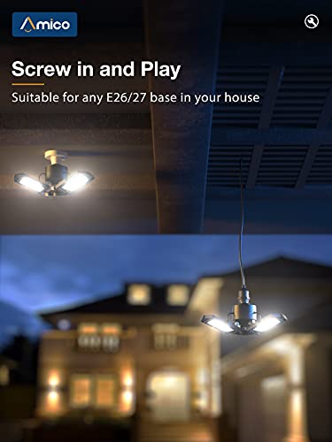 4-Pack Led Garage Lights, 50W Led Shop Light With 3 Ultra Bright Adjustable Panels, 5000Lm 6500K Deformable Ceiling Lights For Garage, Attic, Basement, E26/E27 Base #TOP2