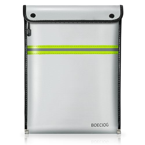 BOECIOG Bolsa de documentos atualizada à prova de fogo, grande capacidade de 38 cm x 28 cm com zíper impermeável, borda resistente a chamas, bolsa de dinheiro à prova de fogo para dinheiro