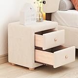 2-Drawer Nightstand Teddy Fleece BedsideTable with Storage Drawers, End Table with Wood Leg for Bedroom, Living Room（Beige）