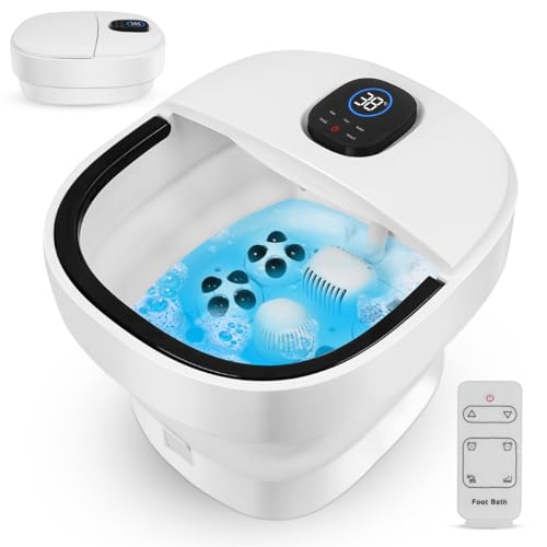 Niceey Pediluvio Plegable ZD3000, Hidromasaje para Pies con Temperatura y Tiempo Ajustables- de 32°C a 48°C, con 6 con Rodillos Automaticos y Masaje Shiatsu, 14L, Blanco