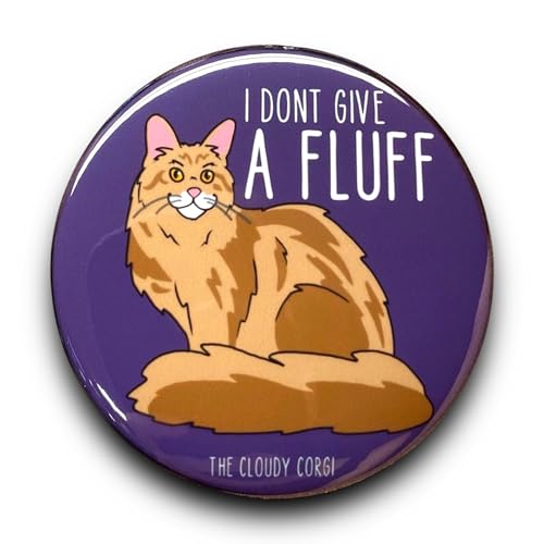 Maine Coon Cat I Don't Give a Fluff Pinback Button, Funny Pet Portrait Art Gift, Handmade Accessories 2.25