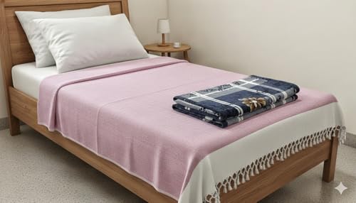 Image of Cotton Bedsheets for Single Bed, 60 x 90 inch, Pure Cotton, Breathable Fabric, Pack of 2 Pink & Yellow (1, Peach-Single-Peice)