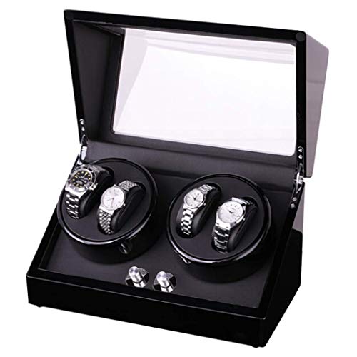 CAPXXIN Bobinador de relojes automático, ultra silencioso, 4 epítopos, 5 archivos, caja de motor ajustable, ultra silenciosa, evita que el reloj se detenga, cajas de bobinado negras, caja de reloj