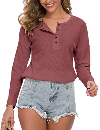 Image of MOLERANI Womens Long Sleeve Waffle Knit Henley Shirts Tunic Tops