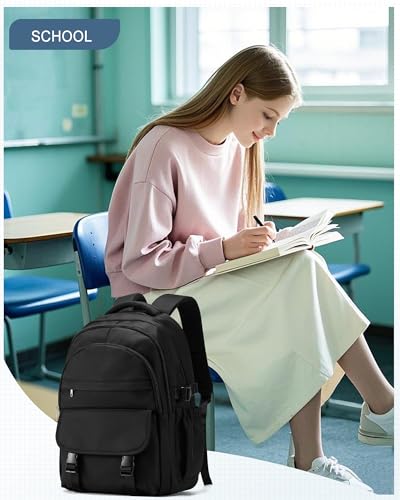 Black Waterproof Aesthetic Backpack For School, Cute High School Bookbag For Teen Girls Boys, Lightweight Casual Daypack Backpack For Women Men, College Backpack With Lots Of Pockets2