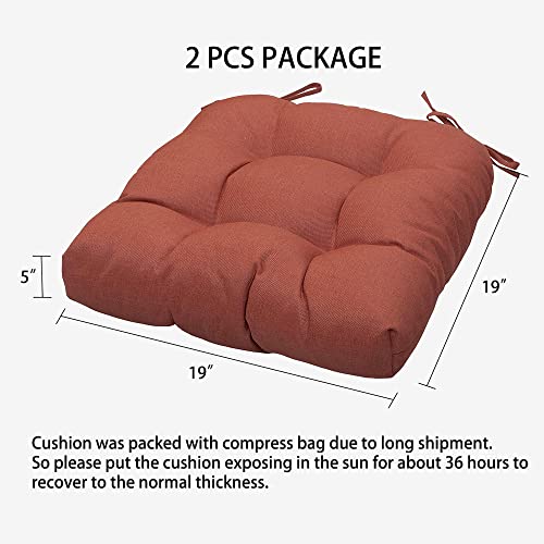 Magpie Fabrics Patio Tufted Seat Cushions 19"X19" With Ties, 2 Pack, U-Shape Waterproof Outdoor/Indoor Chair Pads For Garden Dining Office, Tatami Floor Pillow Meditation(Coral) #TOP2