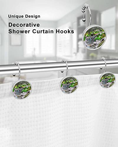 Decorative Shower Curtain Hooks 12Pcs Spring Colorful Garden Beautiful Park Crystal Glass Design Shower Curtain Rings Stainless Steel Rustproof Shower Curtain Hangers For Bathroom Toilet Closet #TOP2