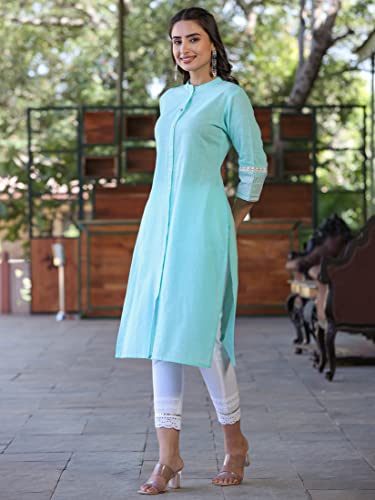 Image of Juniper Women's Pink Cotton Slub Embroidered Straight Kurta