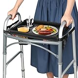 HOOMTREE Walker Tray for Folding Walker, Trays for Walkers Detachable with Cup Holder,Walker Trays for Rolling Folding Walker,Walker Accessories for Elderly (Black Without Pockets with Baffles)