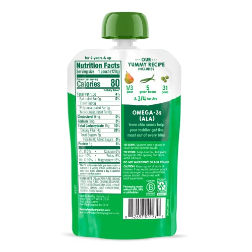 Happy Tot Organics Super Foods Stage 4, Pears, Peas & Green Beans + Super Chia, 4.22 Ounce Pouch (Pack Of 16) Packaging May Vary #TOP7