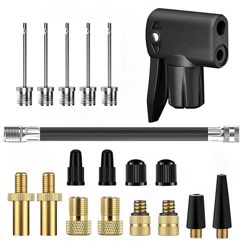 CANDPOT Fahrradventil Adapter Set, Ersatz-Pumpenkopf mit Doppelventil für Alle Fahrrad, Autoventil Adapter, Französisches ventil, Ballnadel, Schlauchventil und Luftpumpe Adapter für Fahrradpumpe