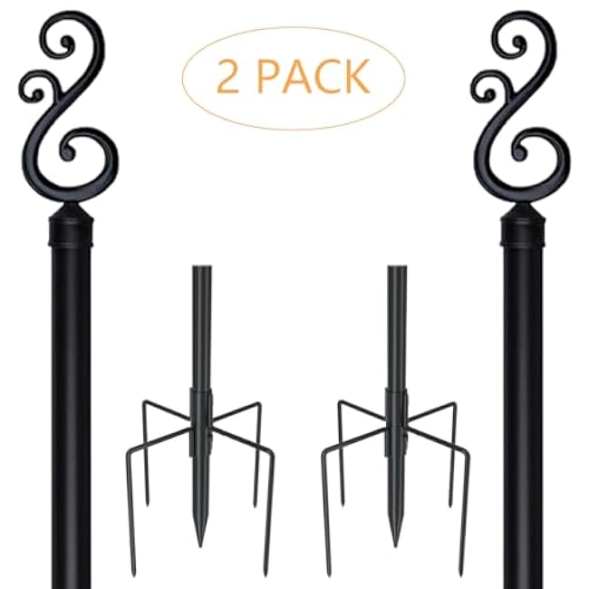 10 Ft Height 1 Inch Diameter String Light Poles StringLight Stand with Hooks Metal Poles for Outside Patio Yard Garden Backyard (10Ft Pole with Hooks, 2)
