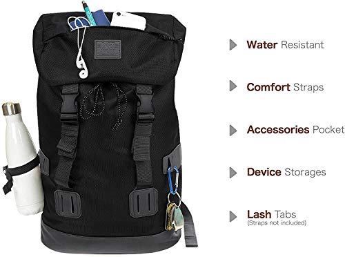 Canvas Rucksack Backpack Travel Overnight Weekend Bag for Men Women W/Capacity Adjustable 19L & Fits 15.6 Inch Laptop, Black3