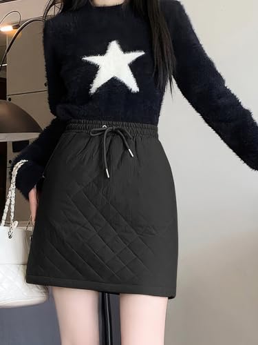 ebossy Women's Puffer Quilted Skirt Drawstring A-line Insulate Warm Skirt with Pockets Hiking Sport3