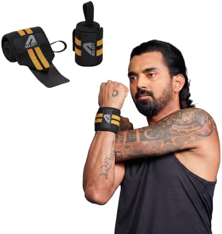 Boldfit Wrist Band Support Yellow Black 2 Stripes