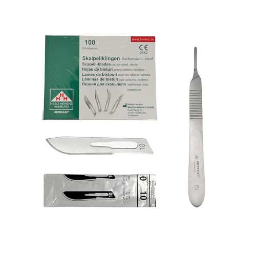 Wittex Skalpell-Set 100 sterile Skalpellklingen Nr. 10 aus Karbonstahl Heinz Herrenz inkl. Skalpellhalter Nr. 3 aus Edelstahl